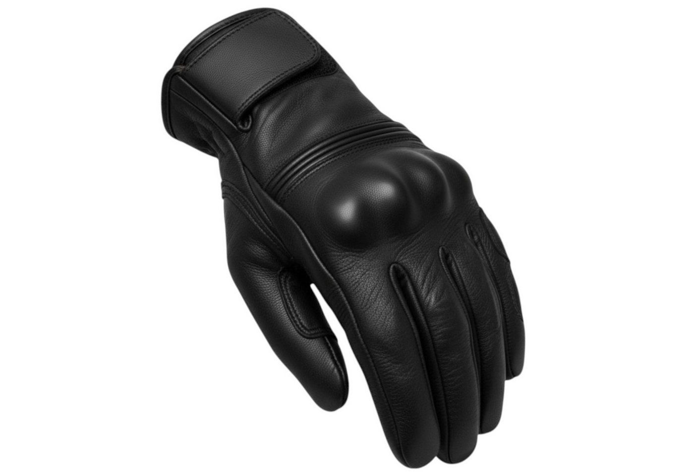 MDM Motorradhandschuhe Retro Motorrad Lederhandschuhe mit Knöchelschutz & Grip Polster Knöchelschutz mit Hartschale, Zeitloses Full-Black Design – Bild 5 von 5