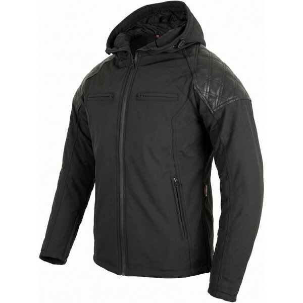 MDM Motorradjacke Herren Hoodie Motorradjacke Softshell mit Protektoren (Bikerjacke mit Kapuze) Leder-Steppdetails und wasserdichter Membran