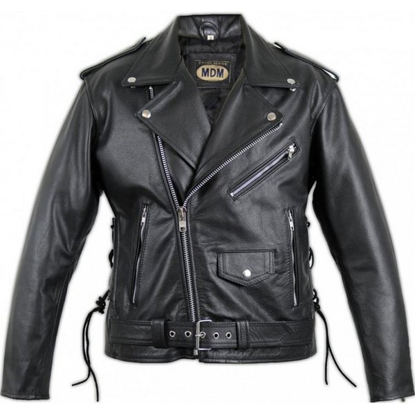 MDM Motorradjacke Klassische Motorrad Biker Lederjacke mit Reverskragen Inklusive Protektoren für Schulter, Rücken, Ellenbogen