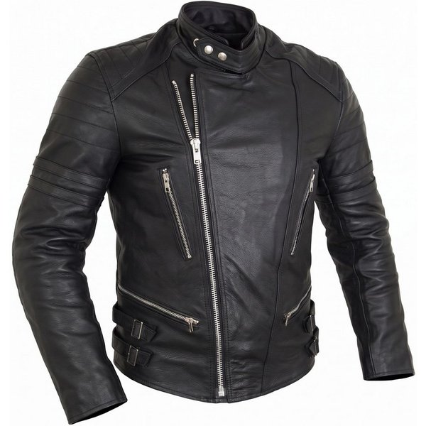 MDM Motorradjacke Retro Herren Motorrad Lederjacke in Schwarz mit Protektoren Retro Stil