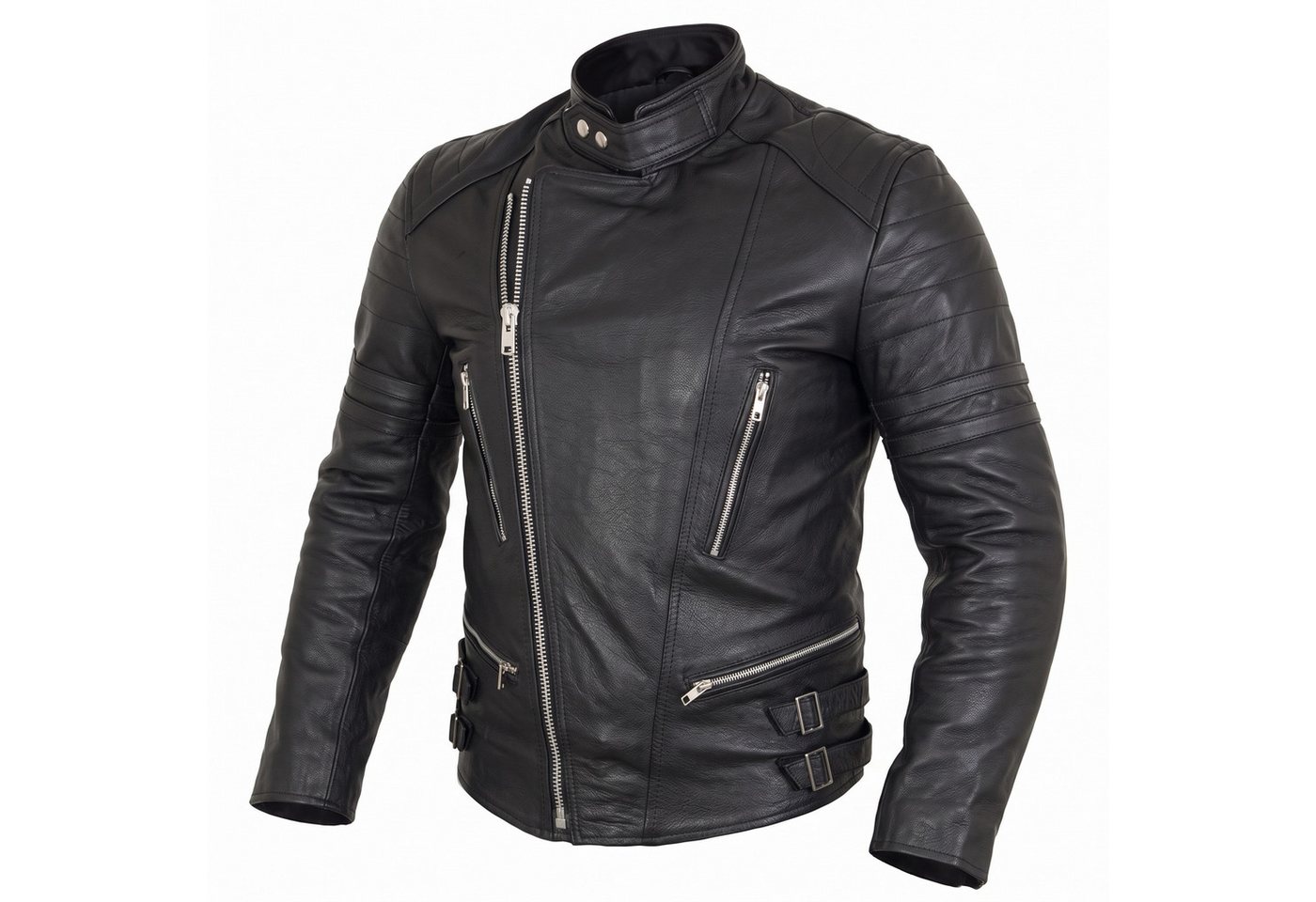 MDM Motorradjacke Retro Herren Motorrad Lederjacke in Schwarz mit Protektoren Retro Stil – Bild 2 von 5