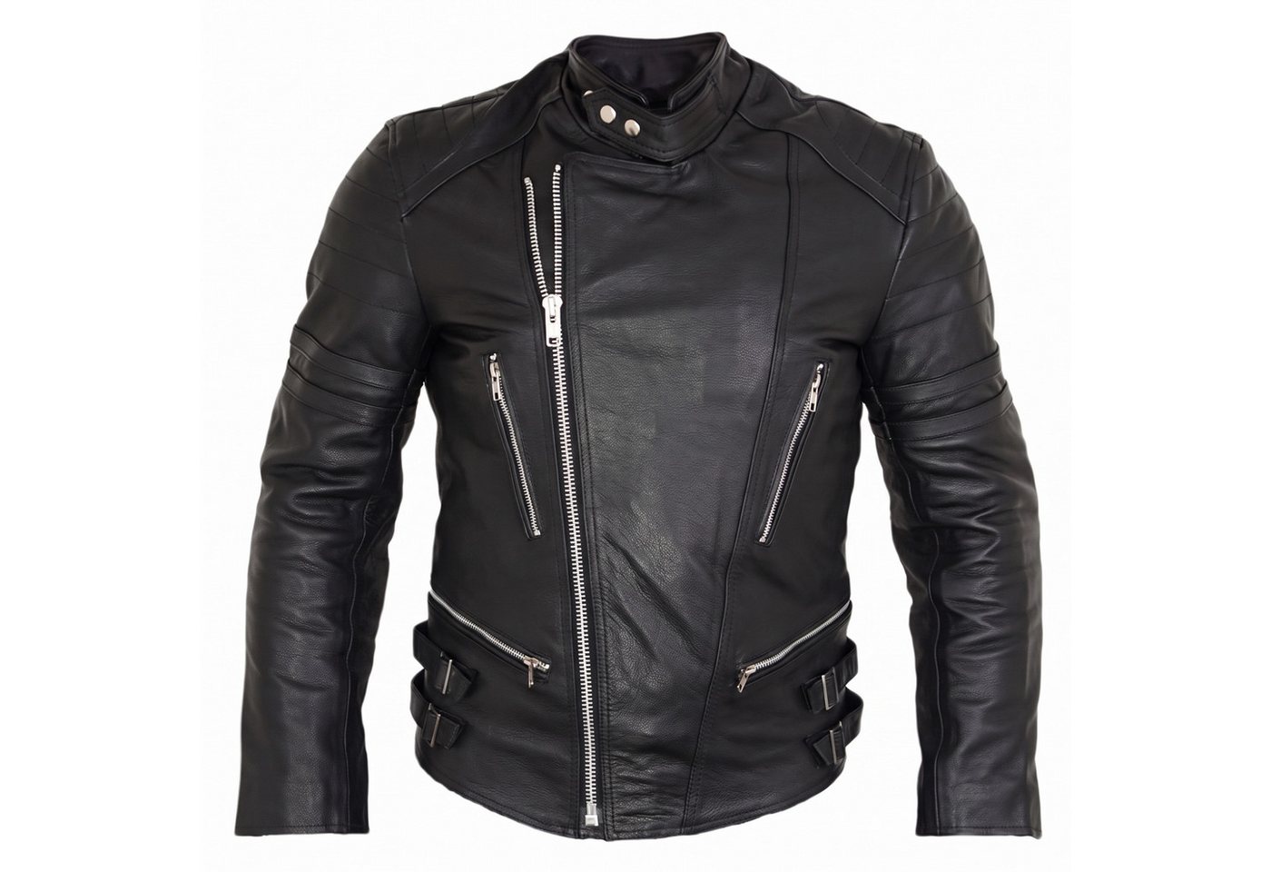 MDM Motorradjacke Retro Herren Motorrad Lederjacke in Schwarz mit Protektoren Retro Stil – Bild 3 von 5