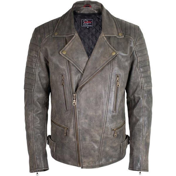 MDM Motorradjacke Retro Motorradjacke Biker Lederjacke im Vintage Stil Mit Protektoren an Schulter, Ellenbogen und Rücken