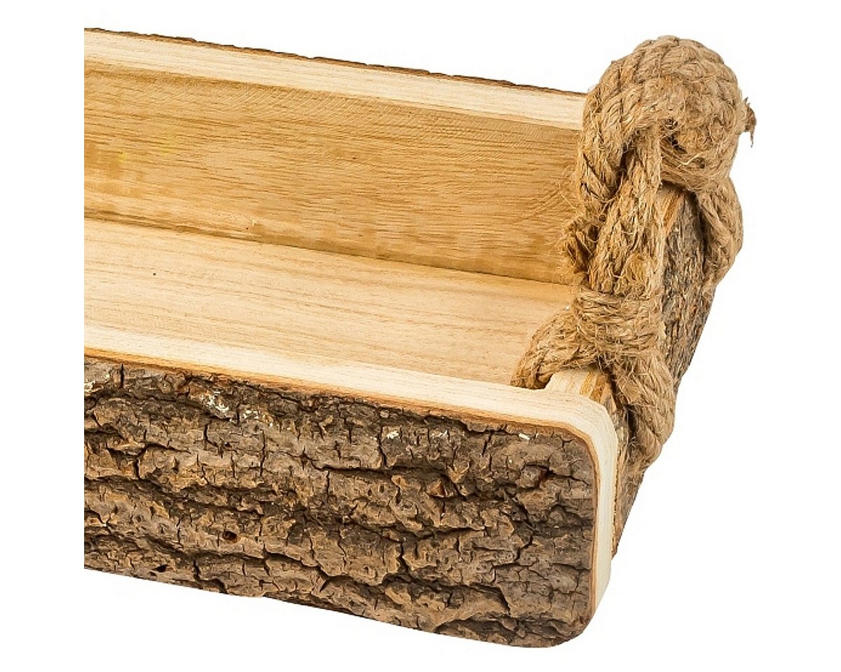 meberg Dekotablett Holztablett mit Rinde Dekotablett 41 cm Holz (Tischdekoration Kerzenteller Obstschale, rechteckig), mit Seil-Griffen Dekoschale Dekoration – Bild 5 von 5