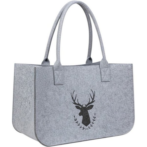 meberg Freizeittasche Filztasche Hirsch Hellgrau od. Dunkelgrau Damen groß (Shopper modern, 1-tlg., Aufbewahrungstasche Einkaufstasche), Tasche Filz Grau Hirsch