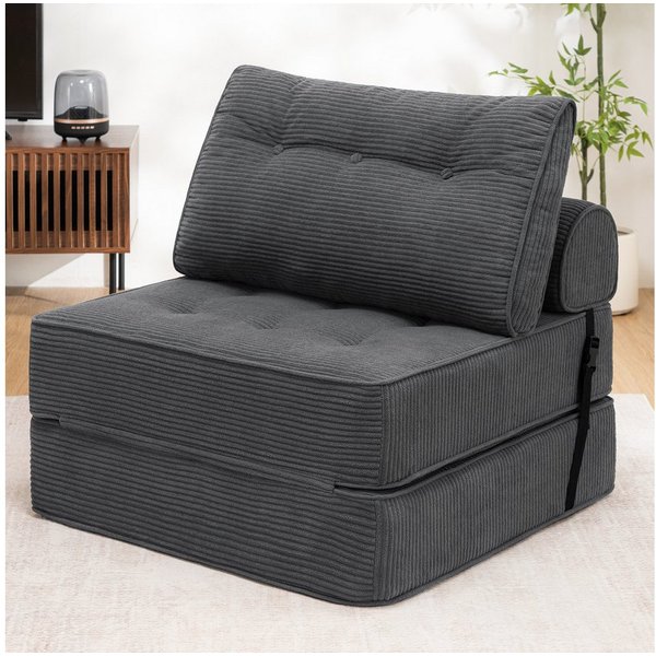 MECO Schlafsofa 3-in-1 Klappsofa Schlafsessel Cordstoff mit Kopfkissen+Lendenkissen, Komfortable Schlafcouch Bodensofa 80cm für Schlafzimmer Wohnzimmer