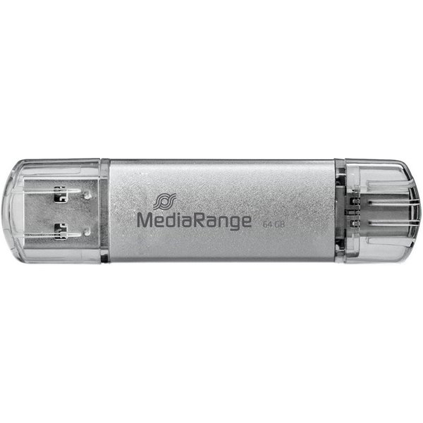 Mediarange 64GB USB-Stick Dual-Anschluss, USB-C & USB 3.0 für PC & Smartphone USB-Stick (USB 3.0 & USB-C Dual-Speicherstick im Aluminium-Gehäuse)