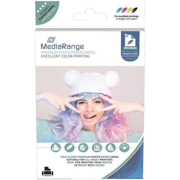 Mediarange Fotopapier MRINK104, Format 10x15 cm, hochglänzend, mit Spezialbeschichtung, 50 Blatt