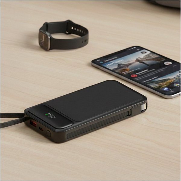 Mediarange Powerbank 10000 mAh Ladegerät USB 2x Typ C, Typ A, Lightning schwarz Powerbank