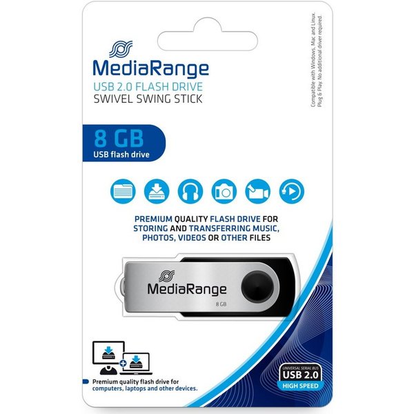Mediarange Mediarange USB Stick 8GB Speicherstick Swivel Swing silber USB-Stick
