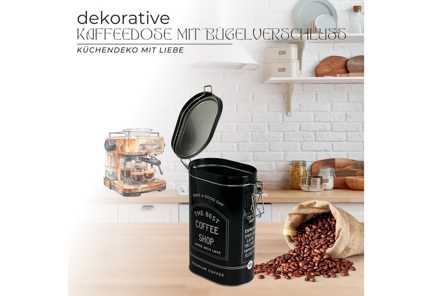 MediMuc Kaffeedose Vorratsdose schwarz oval oder eckig – Bild 2 von 5