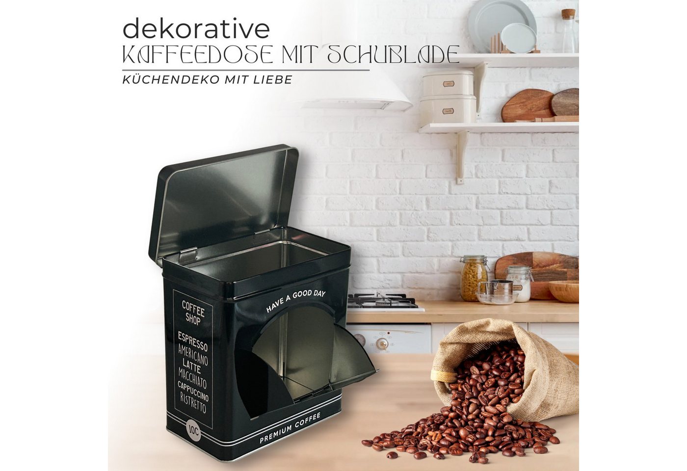 MediMuc Kaffeedose Vorratsdose schwarz oval oder eckig – Bild 2 von 5