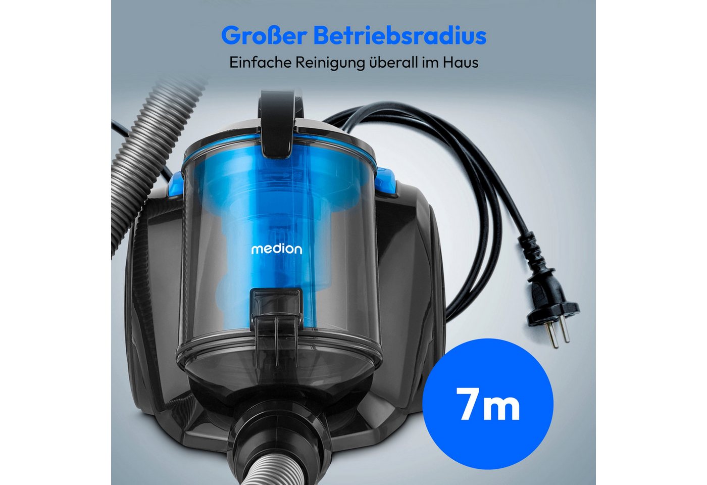 Medion® Bodenstaubsauger E2001 Beutelloser Zyklon-Staubsauger (MD12078), 800 W, beutellos, beutellos, 800W, 2L Behälter, HEPA-Filter – Bild 5 von 5
