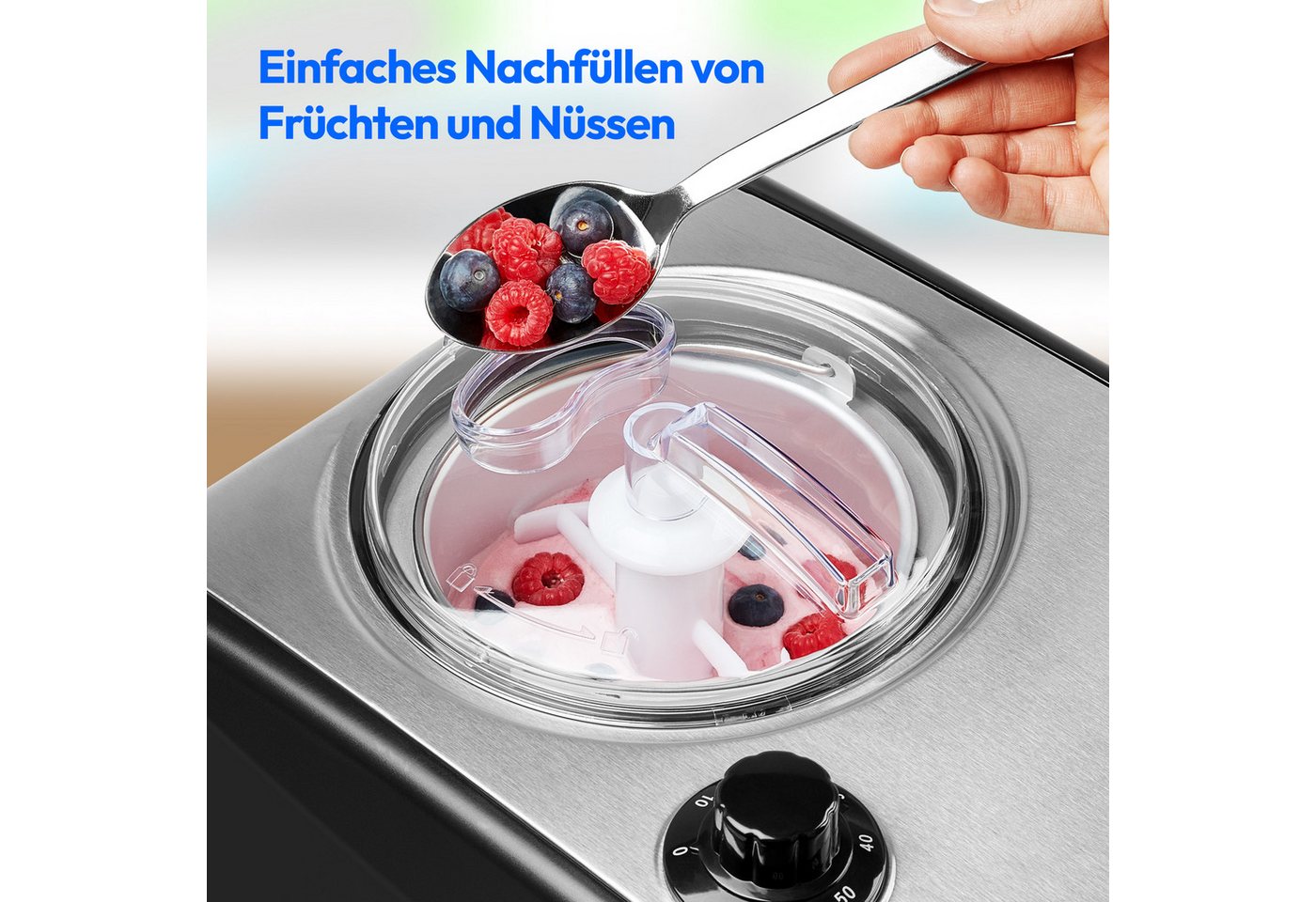 Medion® Eismaschine MD 18387, 1,5 L Kapazität (800 ml Füllmenge), integrierter Kompressor, 1,5 l, 150 W, geeignet für die Zubereitung von Eiscreme, Frozen Yoghu – Bild 5 von 5