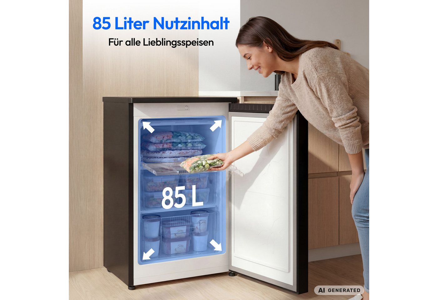 Medion® Gefrierschrank MD370018, 84.5 cm hoch, 54.9 cm breit, 85 L Nutzinhalt, 3 Türfächer, Energieklasse C – Bild 3 von 5