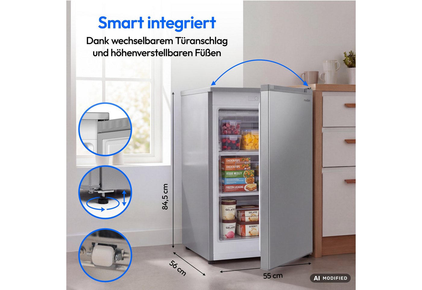 Medion® Gefrierschrank MD370018, 84.5 cm hoch, 54.9 cm breit, 85 L Nutzinhalt, 3 Türfächer, Energieklasse C – Bild 2 von 5