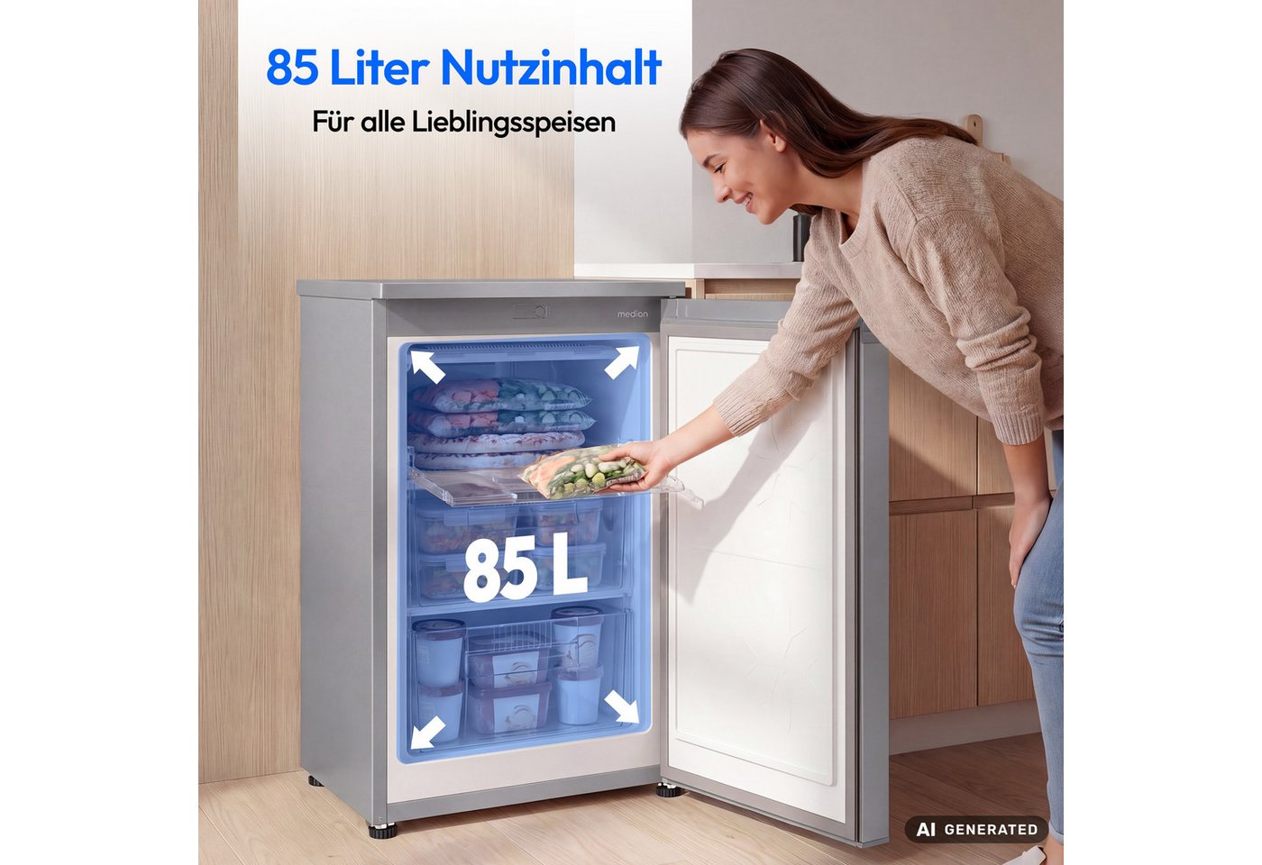 Medion® Gefrierschrank MD370018, 84.5 cm hoch, 54.9 cm breit, 85 L Nutzinhalt, 3 Türfächer, Energieklasse C – Bild 3 von 5