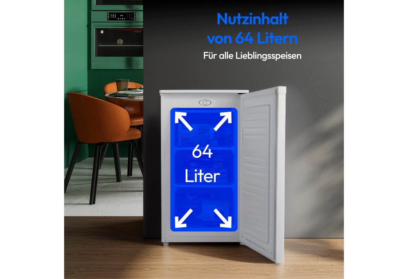 Medion® Gefrierschrank MD37688, 84 cm hoch, 48 cm breit, 64 Liter, 3 transparente Schubladen, Türanschlag wechselbar – Bild 3 von 5