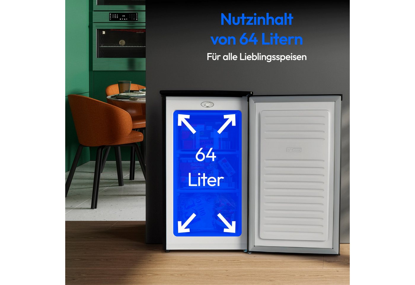 Medion® Gefrierschrank MD37688, 84 cm hoch, 48 cm breit, 64 Liter, 3 transparente Schubladen, Türanschlag wechselbar – Bild 3 von 5