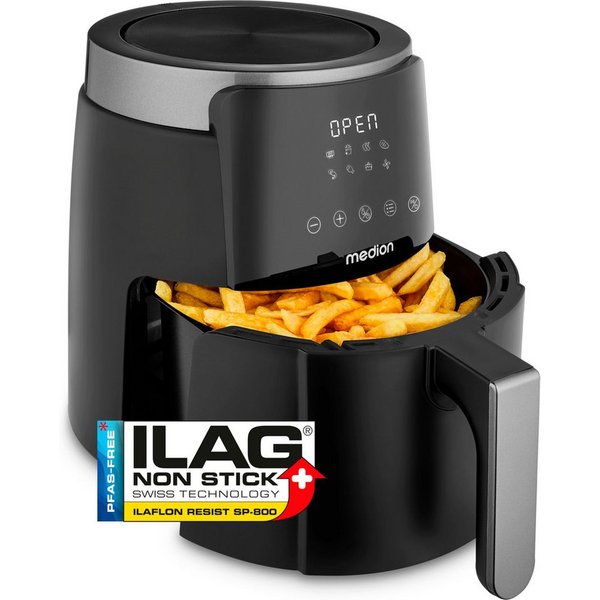 Medion® Heißluftfritteuse MD13030, 1500 W, 4,7 Liter, ölfreies Frittieren, 60 Min Timer, Antihaft-Beschichtung