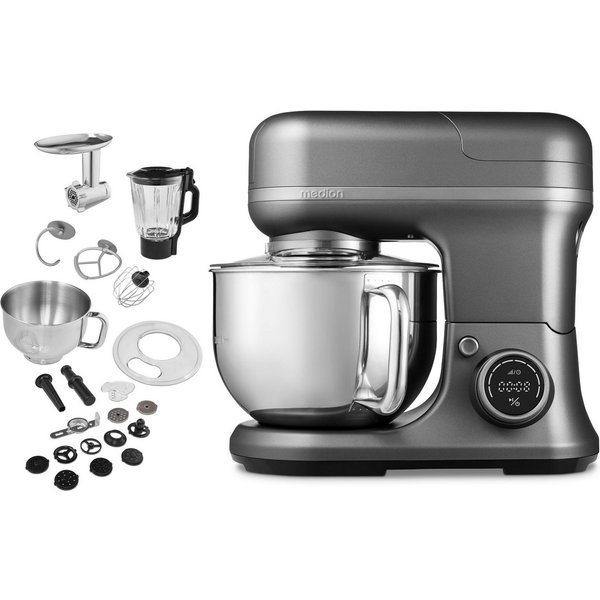 Medion® Küchenmaschine MD 18430, 1200 W, 5 l Schüssel, Mit umfangreichem Zubehör-Set, Mixeraufsatz, Fleischwolf-Aufsatz