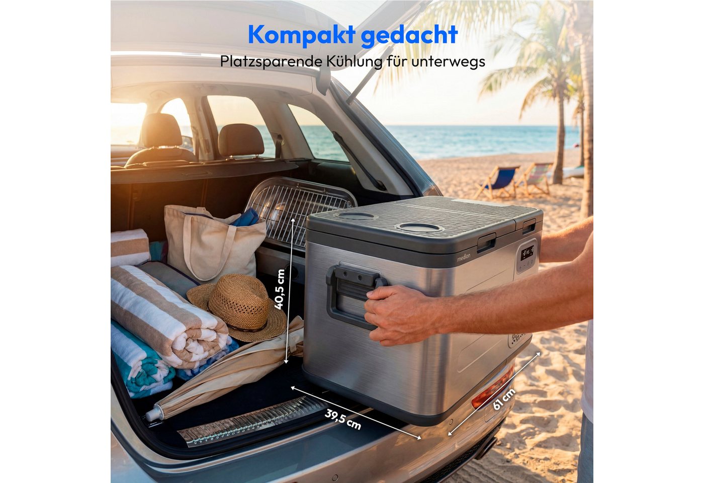 Medion® Kühlbox mobil Kompressor Kühlbox, 36L Kapazität, Duale Kühlzonen, 12V 24V 230V, Aluminium Design – Bild 2 von 5
