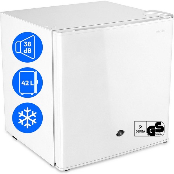 Medion® Kühlschrank MD370001, 50 cm hoch, 48 cm breit, 42 L Gesamtnutzinhalt, wechselbarer Türanschlag, Schloss