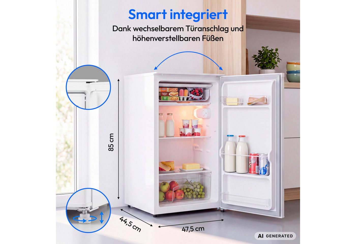 Medion® Kühlschrank MD370033, 85 cm hoch, 47.5 cm breit, 90L Gesamt-Nutzinhalt, Inverter Kompressor Technologie – Bild 2 von 5