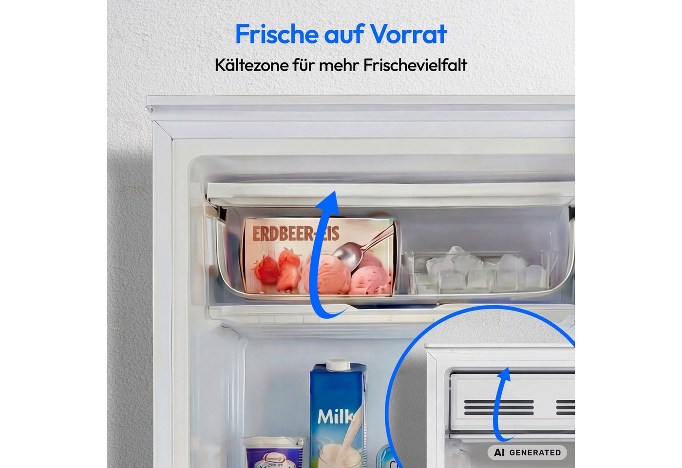 Medion® Kühlschrank MD370033, 85 cm hoch, 47.5 cm breit, 90L Gesamt-Nutzinhalt, Inverter Kompressor Technologie – Bild 5 von 5
