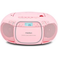 MEDION LIFE E66476 Tragbare CD-Boombox pink, CD-Player, Kassettendeck, FM-Radio, USB-MP3-Wiedergabe, 30 Senderspeicher, Batteriebetrieb