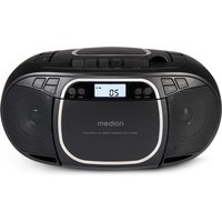 MEDION LIFE E66476 Tragbare CD-Boombox schwarz, CD-Player, Kassettendeck, FM-Radio, USB-MP3-Wiedergabe, 30 Senderspeicher, Batteriebetrieb
