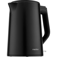 MEDION LIFE Wasserkocher MD12105 schwarz, 2.200 Watt Leistung, doppelwandiges gehäuse, 1,5 L Kapazität, Strix Steuerung