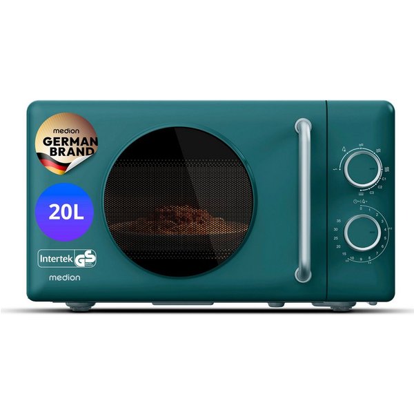 Medion® Mikrowelle MD100119, 800W Leistung,5 Mikrowellenstufen, Auftaufunktion, Retro-Design