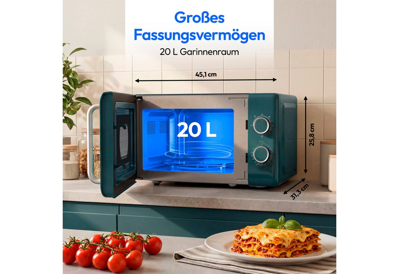 Medion® Mikrowelle MD100119, 800W Leistung,5 Mikrowellenstufen, Auftaufunktion, Retro-Design – Bild 2 von 5