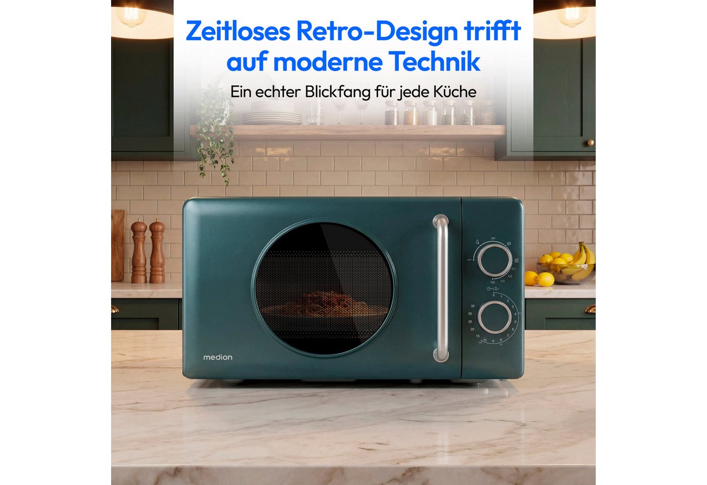 Medion® Mikrowelle MD100119, 800W Leistung,5 Mikrowellenstufen, Auftaufunktion, Retro-Design – Bild 3 von 5