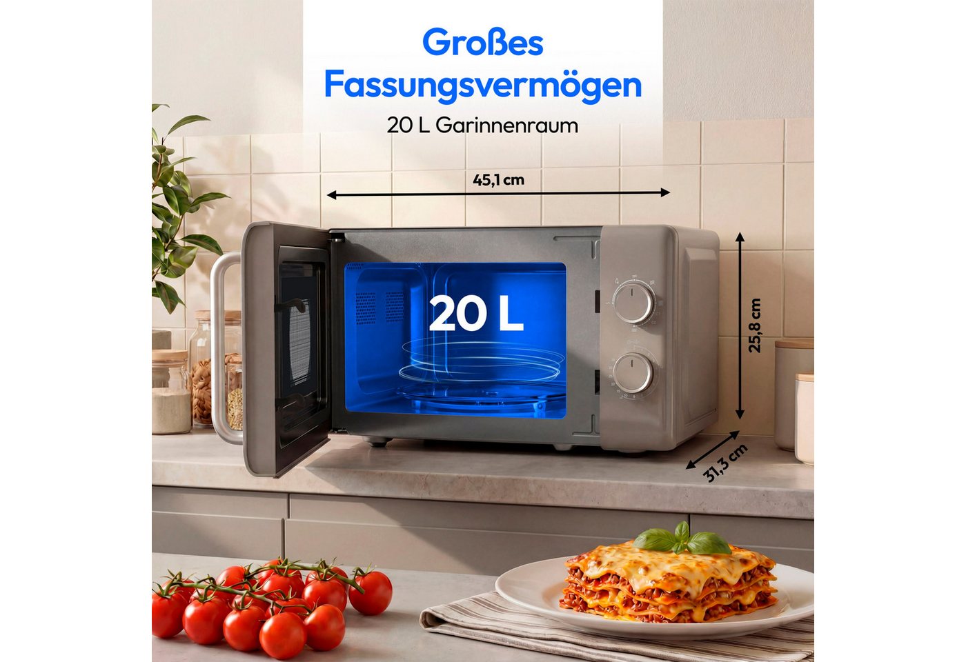 Medion® Mikrowelle MD100119, 800W Leistung,5 Mikrowellenstufen, Auftaufunktion, Retro-Design – Bild 2 von 5
