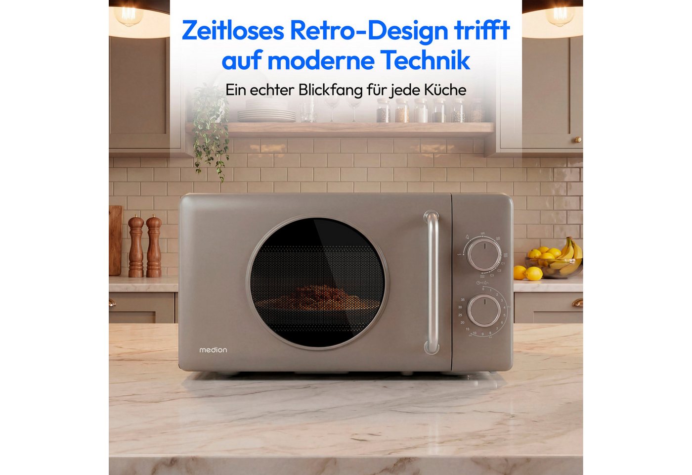 Medion® Mikrowelle MD100119, 800W Leistung,5 Mikrowellenstufen, Auftaufunktion, Retro-Design – Bild 3 von 5
