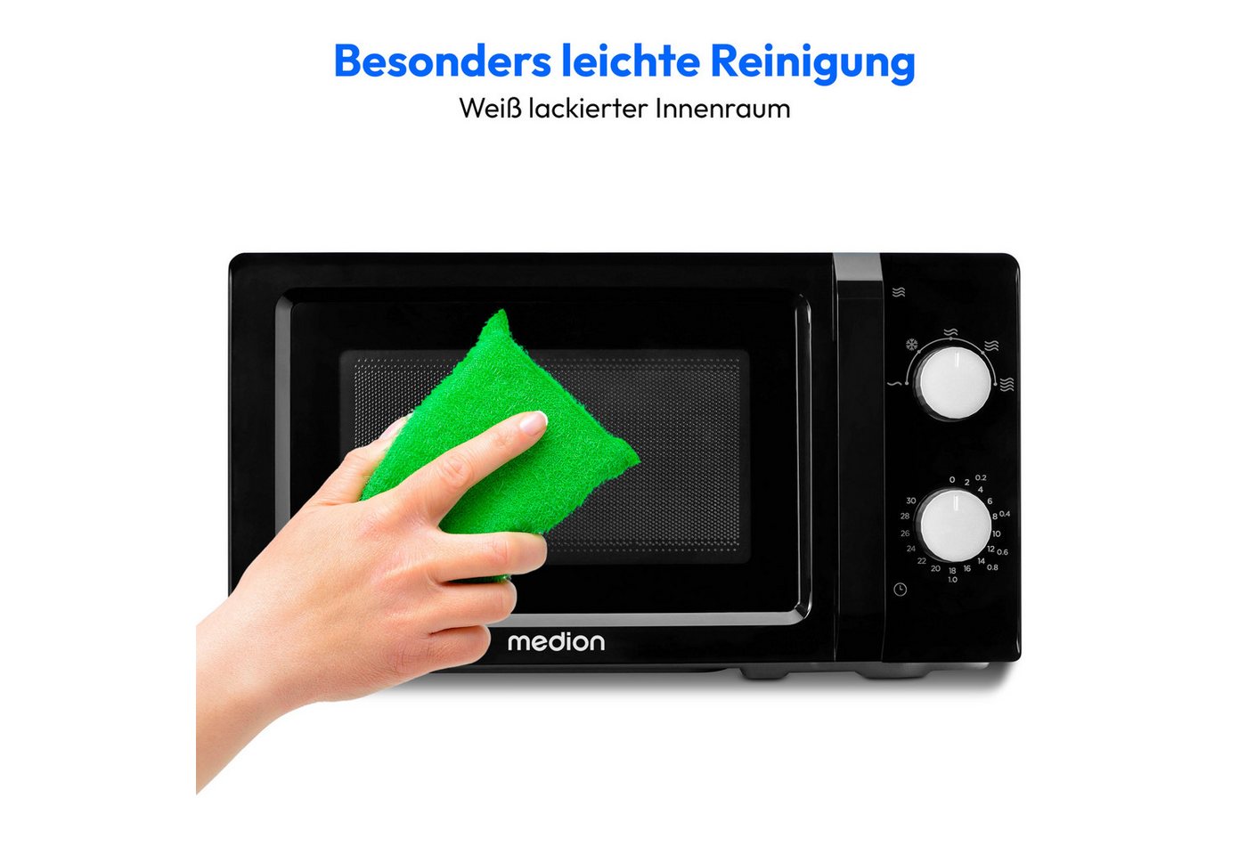 Medion® Mikrowelle MD11475, Mikrowelle, 20 l, Timerfunktion, Metallgehäuse, Innenbeleuchtung, klein – Bild 5 von 5