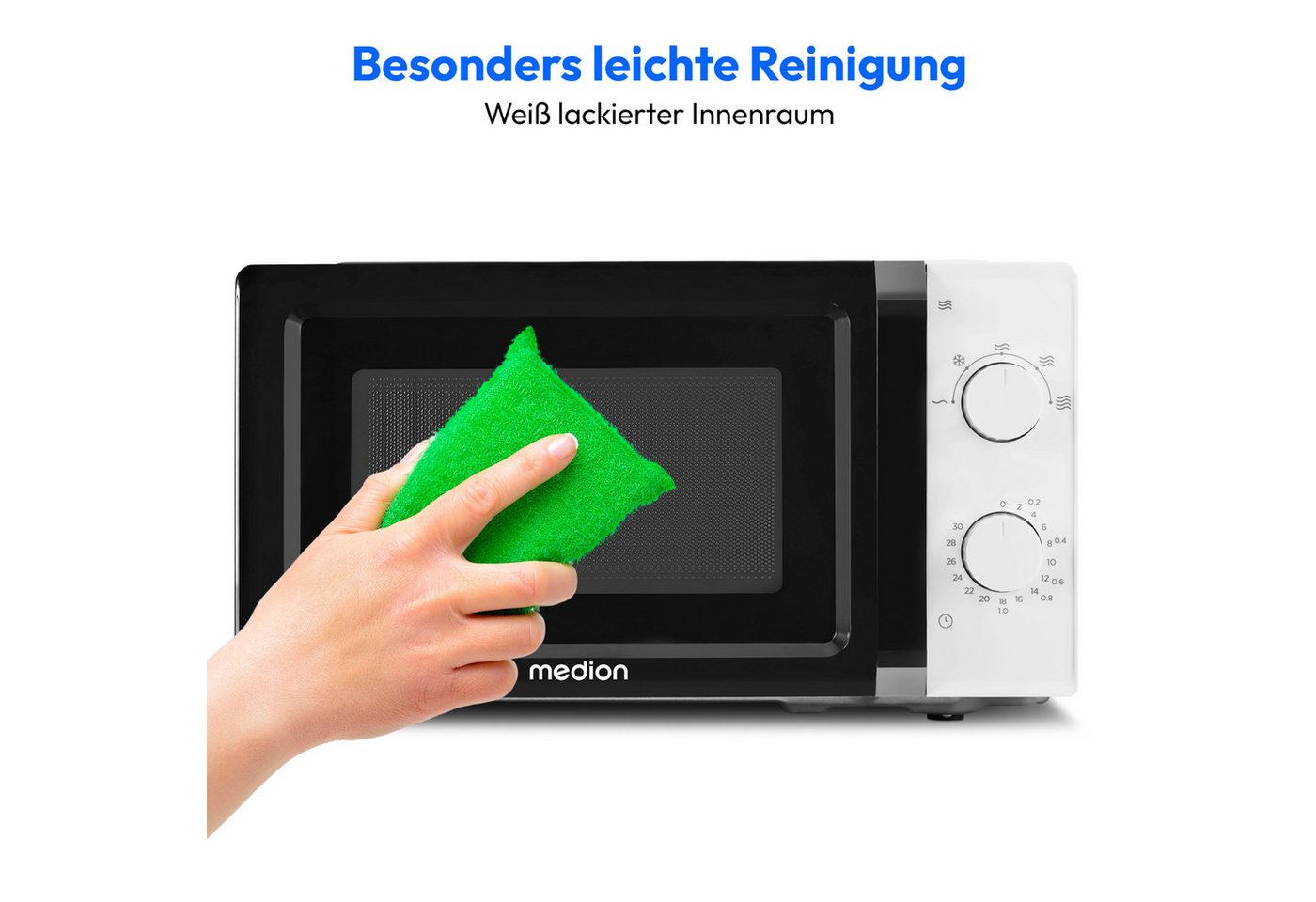 Medion® Mikrowelle MD11475, Netzkabel, 20 l, 5 Mikrowellenstufen, Auftaufunktion, Timerfunktion, kompakt – Bild 5 von 5