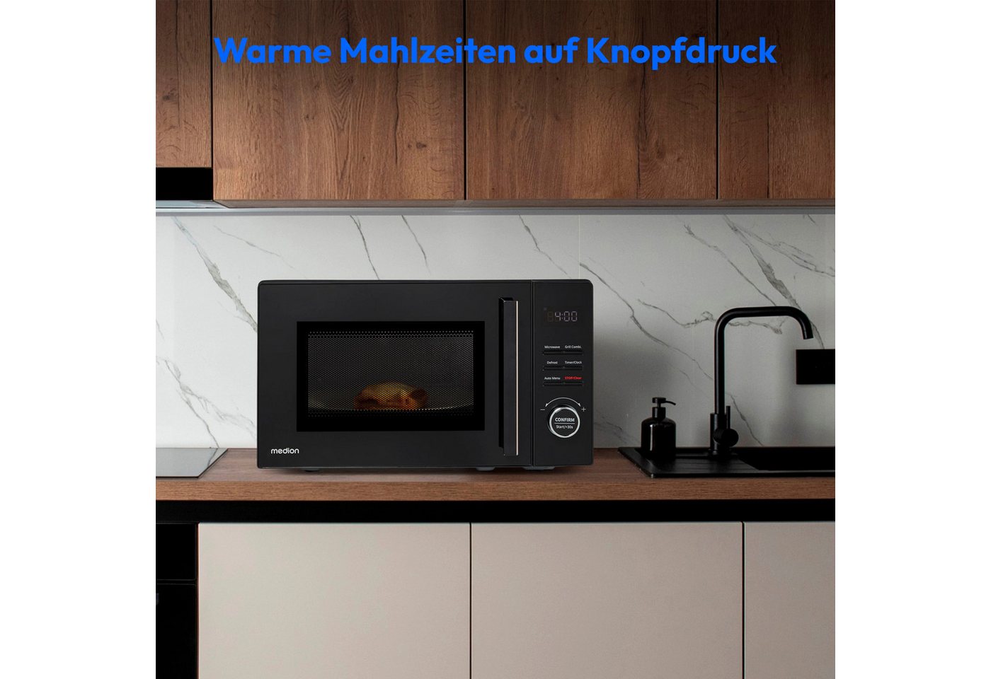 Medion® Mikrowelle MD12021, Mikrowelle, Grill, 20 l, 20 Liter, 800 Watt, 1000 Watt Grill, 9 Automatik-Programme, schwarz – Bild 2 von 5