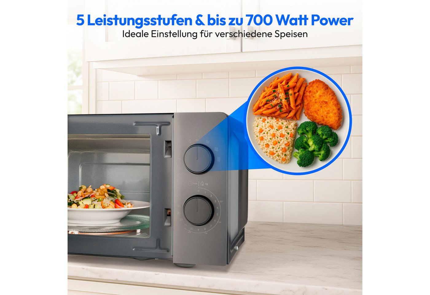 Medion® Mikrowelle MD12211, Netzkabel, 17 l, 5 Mikrowellenstufen, Auftaufunktion, Timerfunktion, kompakt – Bild 3 von 5