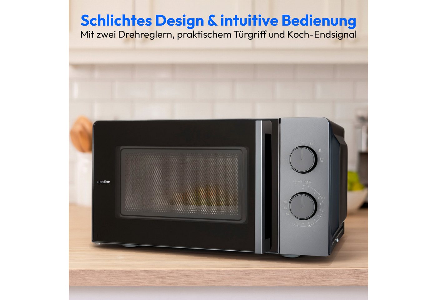 Medion® Mikrowelle MD12211, Netzkabel, 17 l, 5 Mikrowellenstufen, Auftaufunktion, Timerfunktion, kompakt – Bild 5 von 5