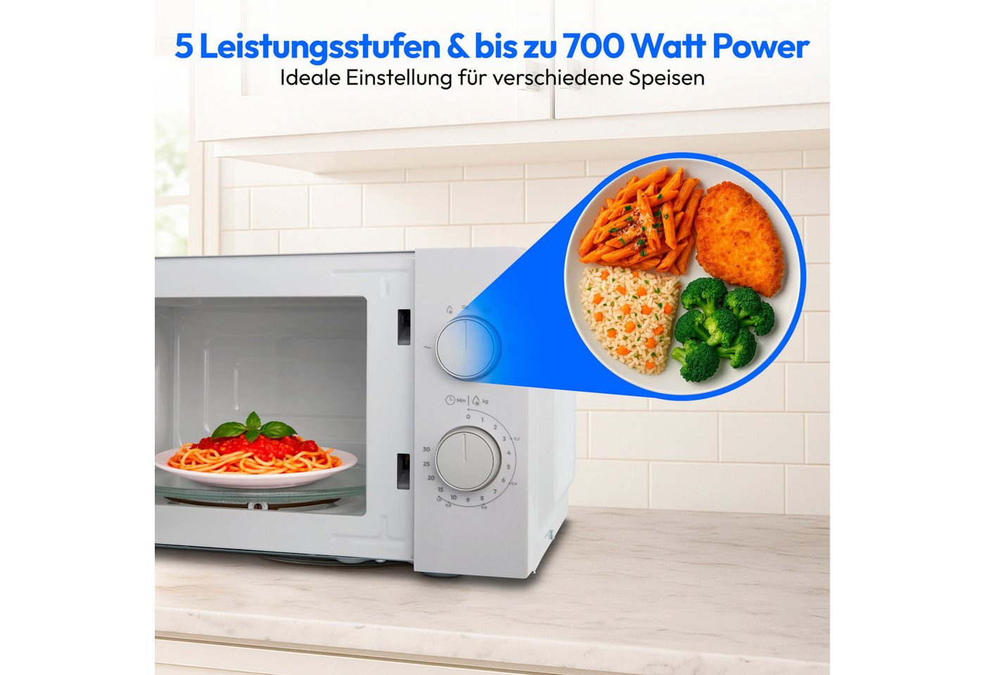 Medion® Mikrowelle MD12211, Netzkabel, 17 l, 5 Mikrowellenstufen, Auftaufunktion, Timerfunktion, kompakt – Bild 3 von 5