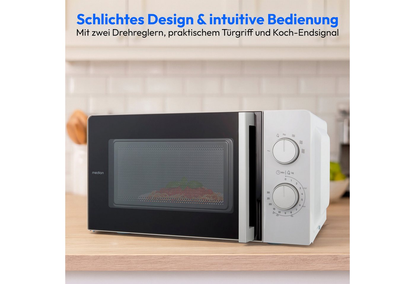 Medion® Mikrowelle MD12211, Netzkabel, 17 l, 5 Mikrowellenstufen, Auftaufunktion, Timerfunktion, kompakt – Bild 5 von 5