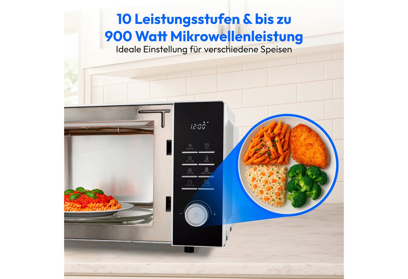Medion® Mikrowelle MD12231, Netzkabel, 25 l, 3- in 1,Auftau-Funktion,Aufwärmfunktion,mit Grill,mit Heißluft – Bild 4 von 5