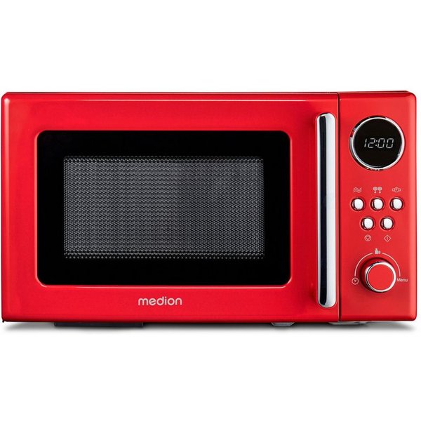 Medion® Mikrowelle MD15000, Mikrowelle, 20 l, 800 Watt, 5 Mikrowellenstufen, Digitale Anzeige, Auftaufunktion, rot
