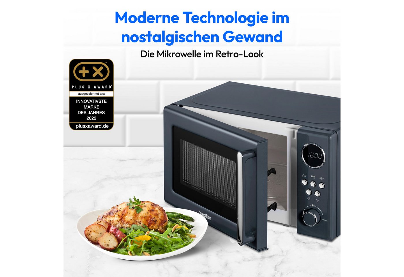 Medion® Mikrowelle MD15000, Netzkabel, 20 l, 8 Automatikprogramme, Auftaufunktion,Timerfunktion – Bild 2 von 5