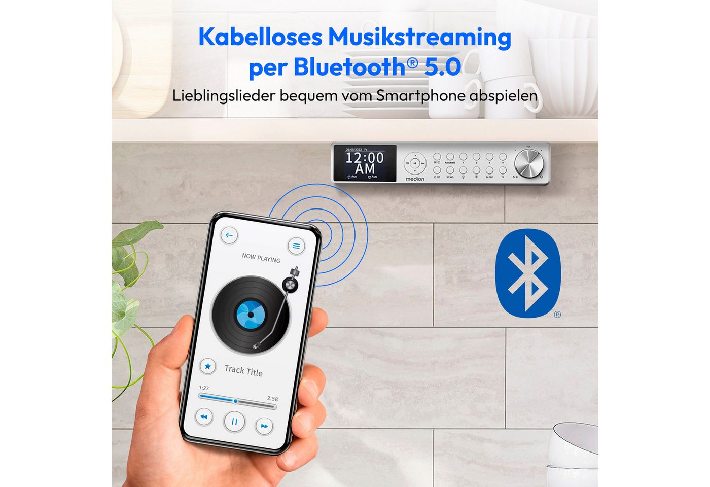 Medion® Radio (AM/FM, MW/UKW, DAB+, 3 W, DAB+ Küchenradio, PLL UKW Radio, dimmbares TFT Farbdisplay, Bluetooth) – Bild 3 von 5