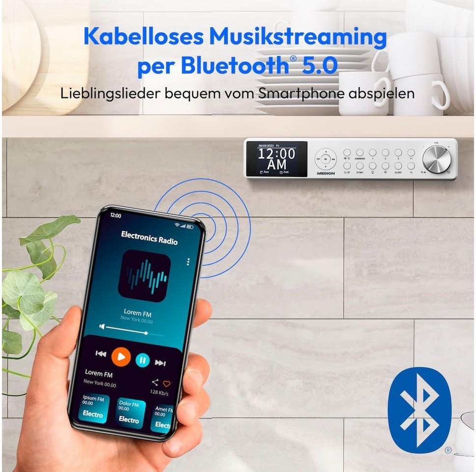 Medion® Radio (AM/FM, MW/UKW, DAB+, 3 W, DAB+ Küchenradio, PLL UKW Radio, dimmbares TFT Farbdisplay, Bluetooth) – Bild 4 von 5