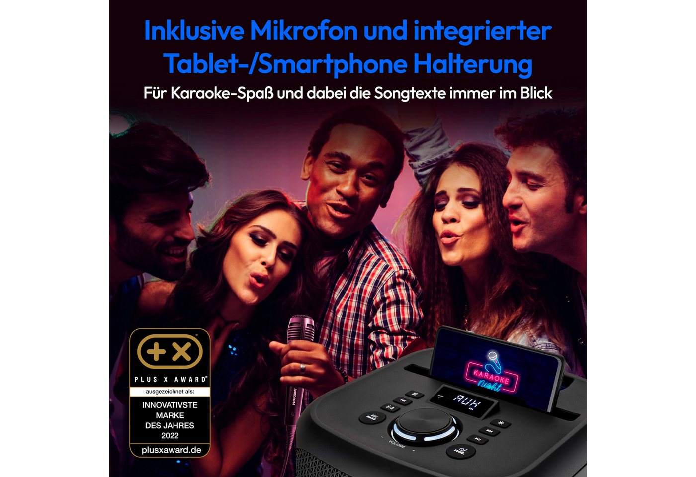 Medion® S61991 (MD43991) Lautsprecher (A2DP Bluetooth, AVRCP Bluetooth, Bluetooth, HFP, 50 W, Lichteffekte, Karaoke, Akku, spritzwassergeschützt (IPX4) – Bild 2 von 5